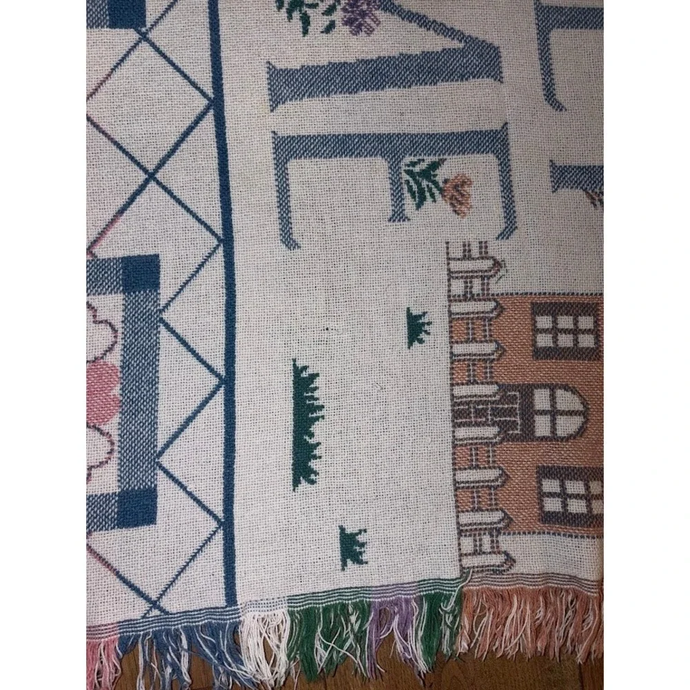 Vintage Home Sweet Home Woven Tapestry Throw Blanket Fringed Cottagecore 48x34